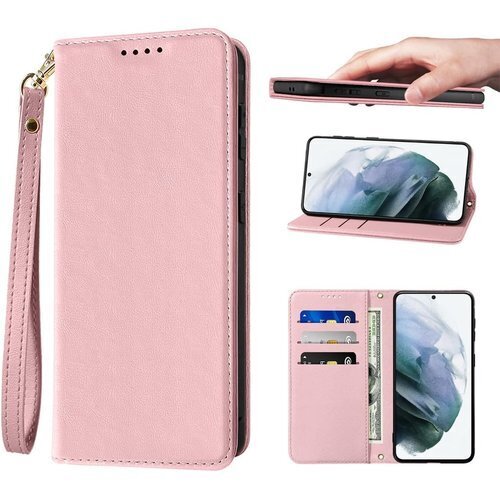 Galaxy S21 ケース 手帳型 高質PUレザー スタンド機能 便利 スプラット同梱 携帯ケース ピンク 1141