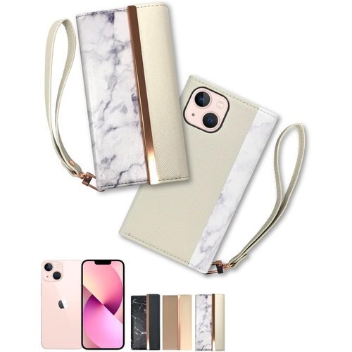 シズカウィル iPhone 13 mini 用 手帳型 スマホケース ストラップホール ストラップ付 WHITE 1199