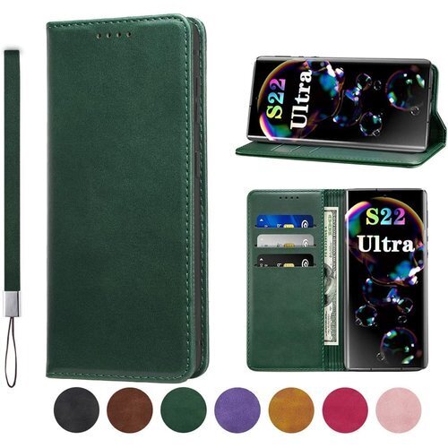 Galaxy S22 Ultra ケース 手帳型 高質 スタンド機能 便利 スプラット同梱 携帯ケース グリーン 1325