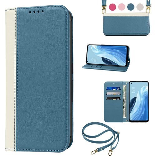 OPPO Reno 9A ケース 手帳型 高質PUレザ ット スタンド機能 人気 財布型 スカイブルー+ホワイト 1489