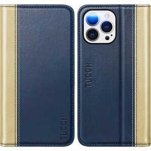 TUCCH iPhone 14 pro max 用 ケ o Max 6.7 インチ 対応 ダークブルー&ゴールド 1953