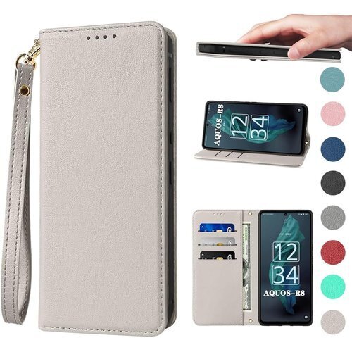 AQUOS R8 ケース 手帳型 高質レザー AQUO ット スタンド機能 落下防止 耐衝撃 携帯ケース カーキ 2127