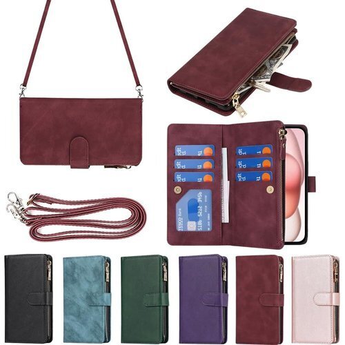 Eastwave アイフォン 15 ケース For i 小銭入れ ファスナーポケット付き PUレザー 6色レッド 2289