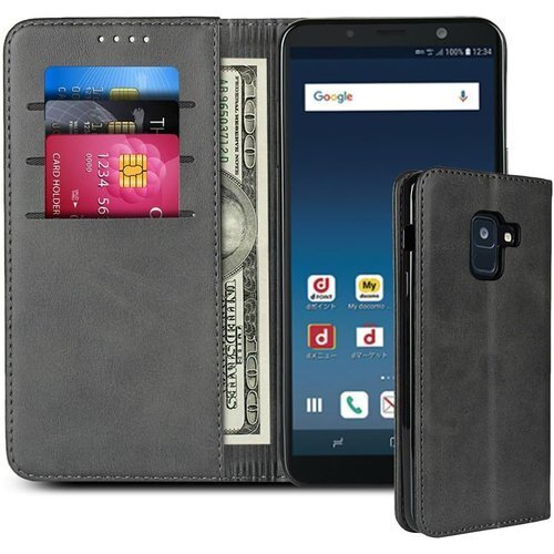 galaxy feel2 ケース 手帳型 galaxy カバー カードスロット、キックスタンド レザー ブラック 2422