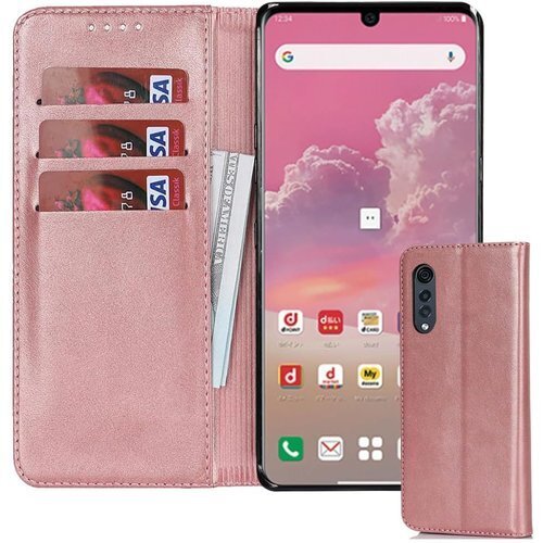 lg velvet l-52a ケース 手帳型 ドコモ カードスロット、キックスタンド レザー ローズゴールド 2479