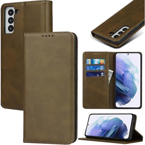 galaxy s21 5g ケース 手帳型 galax カードスロット、キックスタンド レザー ダークグリーン 2481