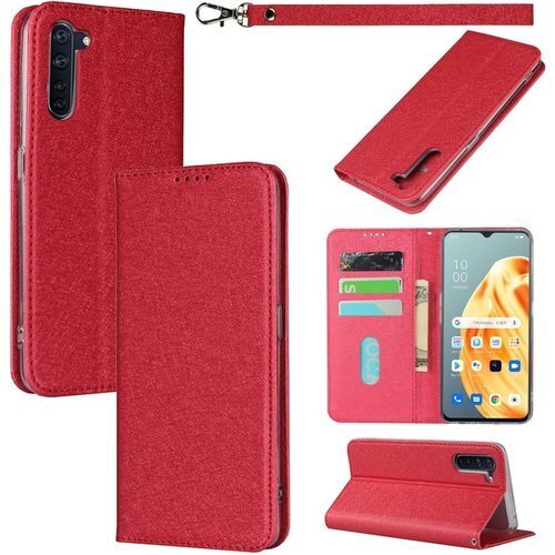 oppo reno 3a ケース 手帳型 oppo r ス カードスロット、キックスタンド 蚕糸紋レザー レッド 2546