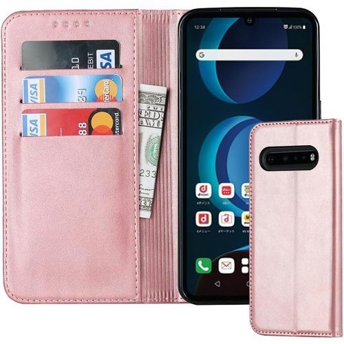 lg v60 thinq 5g ケース 手帳型 lgv カードスロット、キックスタンド レザー ローズゴールド 2594