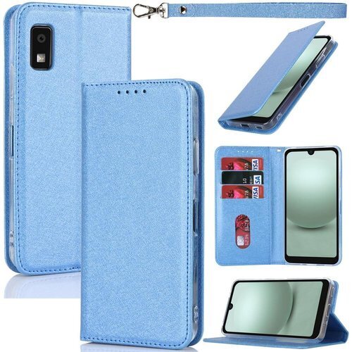 aquos wish3 ケース 手帳型 wish3 カ ードスロット、キックスタンド 蚕糸紋レザー ライトブルー 2621