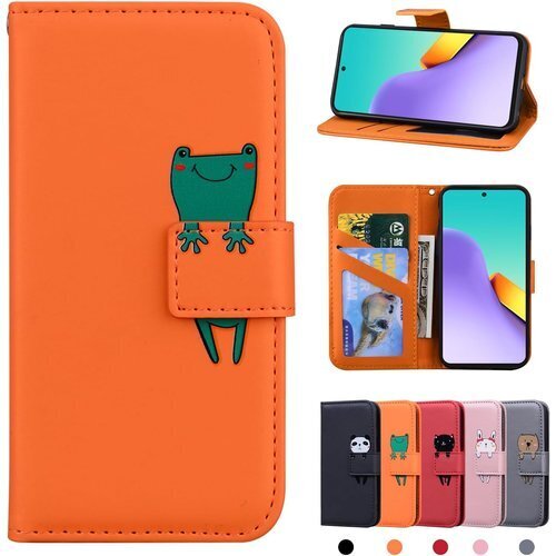 Xiaomi Redmi 12 5G ケース 手帳型 横置きスタンド機能 内蔵マグネット オレンジ色のカエル 2732