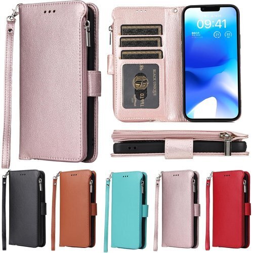 Eastwave アイフォン 15 ケース iPhon 銭入れ ファスナーポケット付き PUレザー 5色 ピンク 2799