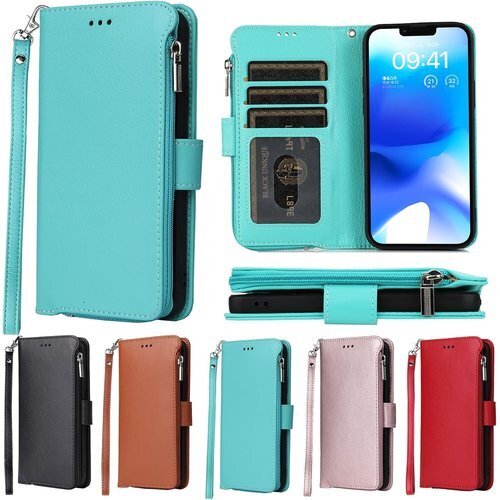 Eastwave アイフォン 15 ケース iPhon ファスナーポケット付き PUレザー 5色 ライトグリーン 2807