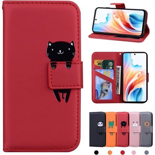 OPPO A79 5G ケース 手帳型 お洒落 カバー ー カード収納 横置きスタンド機能 内蔵マグネット 赤猫 2811