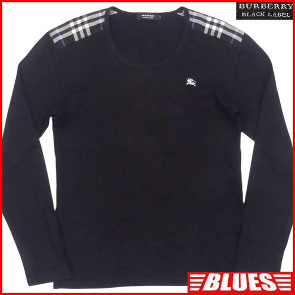 即決★BURBERRY BLACK LABEL★メンズ M 廃版 Tシャツ ロンT バーバリーブラックレーベル 2 黒 カットソー 長袖 ノバチェック 刺繍