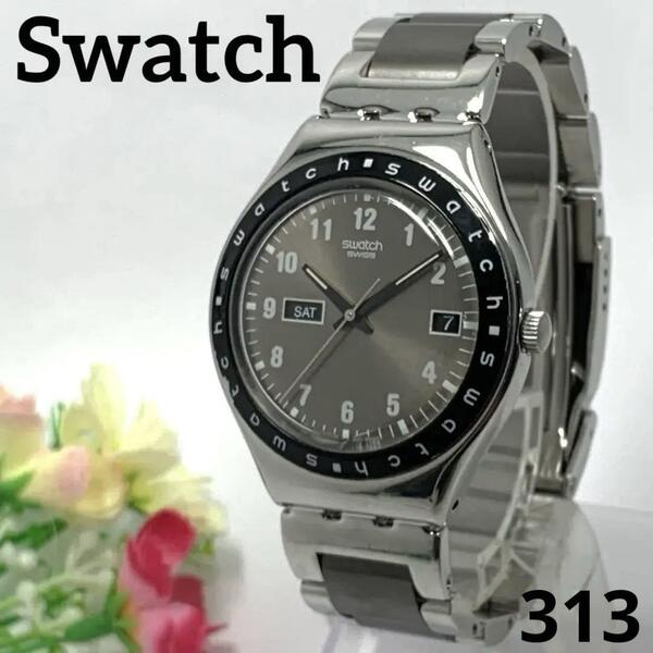 313 稼働品 Swatch メンズ 腕時計 スウォッチ グレー デイデイ トカレンダー 新品電池交換済 クオーツ式 人気 希少 ビンテージ