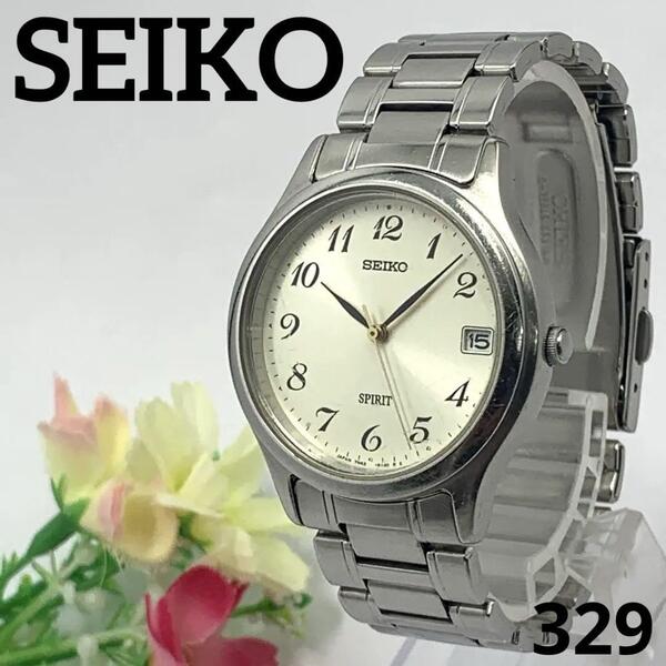 329 稼動品 SEIKO SPIRIT セイコー スピリット メンズ 腕時計 シルバー デイト 日付 新品電池交換済 クオーツ式 人気 希少 ビンテージ