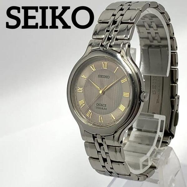 346 稼働品 SEIKO メンズ 腕時計 セイコー DOLCE ドルチェ ローマ数字 GOLD TITANIUM ゴールド 新品電池交換済 クオーツ式 人気 ビンテージ