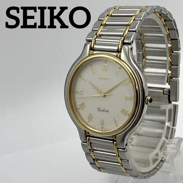 345 稼働品 SEIKO メンズ 腕時計 セイコー DOLCE ドルチェ ローマ数字 ゴールド GOLD 新品電池交換済 クオーツ式 人気 希少 ビンテージ