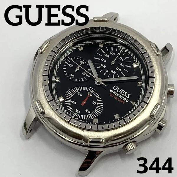 344 稼働品 GUESS メンズ 腕時計 ゲス ★フェイスのみ ブラック クロノグラフ ストップウオッチ 新品電池交換済 回転ベゼル クオーツ式