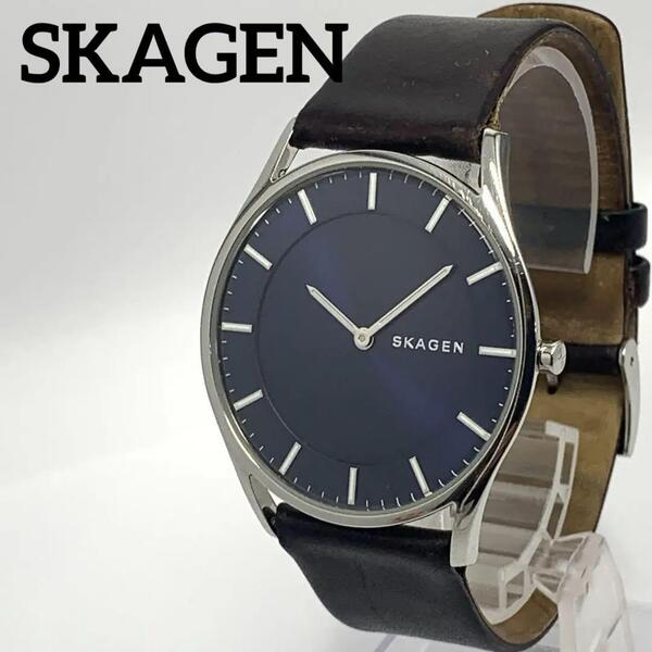 367 稼働品 SKAGEN メンズ 腕時計 スカーゲン ブルー 新品電池交換済 クオーツ式 DENMARK 人気 希少 ビンテージ