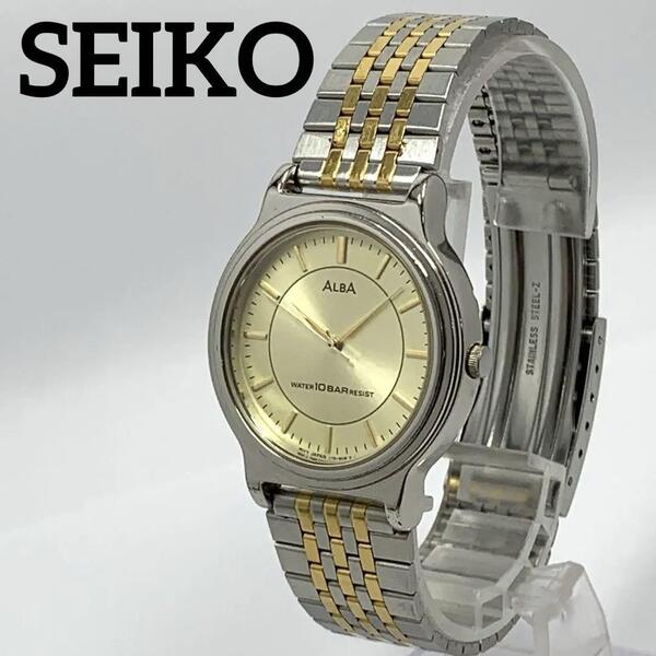 371 稼働品 SEIKO メンズ 腕時計 セイコー ALBA アルバ ゴールド GOLD 新品電池交換済 クオーツ式 人気 希少 スクリューパック ビンテージ