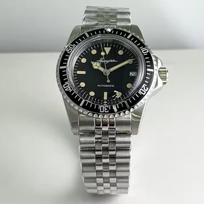 【新品未使用】自動巻き 腕時計シルバーベルトブラック文字盤ビジネスウォッチ アナログ 防水 耐衝撃サファイアガラス