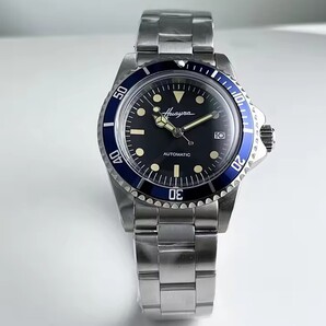 【新品未使用】自動巻き腕時計シルバーベルトブラック文字盤青ビジネスウォッチ機械式サファイアガラス防水