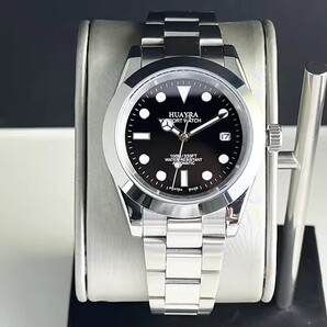 【新品未使用】自動巻き腕時計機械式シルバーベルトブラック文字盤 黒文字盤ビジネスウォッチ機械式サファイアガラス防水