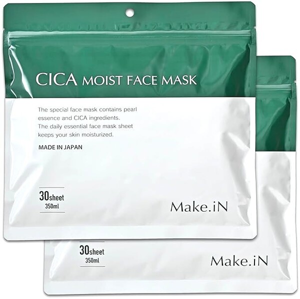 c【2袋セット 日本製 CICA MOIST FACE MASK 30枚入り シカ フェイスマスク Make.iN パック