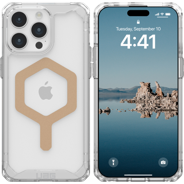 未使用品 UAG iPhone15 Pro Max用耐衝撃ケース Magsafe PLYO アイス/ゴールド 正規品 URBAN ARMOR GEAR UAG-IPH23LA-YMS-I/G クリア 透明