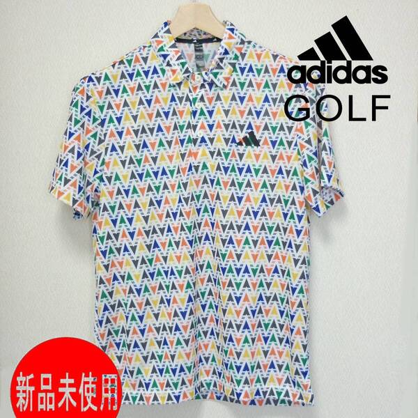 新品未使用◆送料無料(メンズM)アディダス ゴルフ ADIDAS GOLF マルチカラープリント 半袖ポロシャツ ボタンダウン