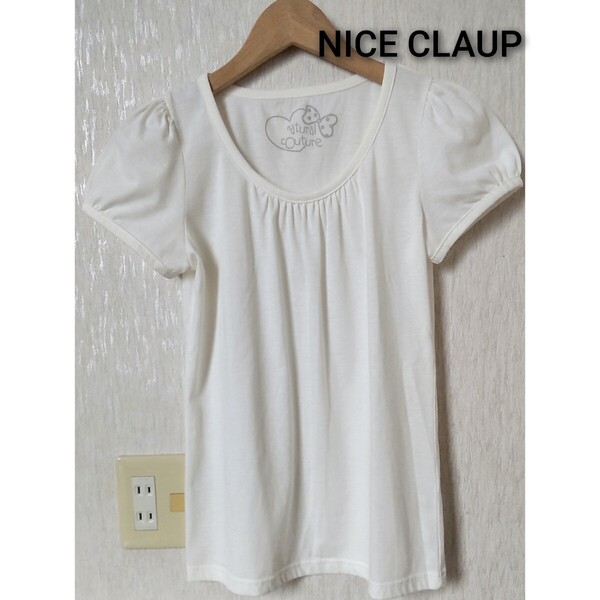 ナイスクラップ パフスリーブTシャツ白tシャツ シンプル半袖Tシャツ カットソー トップス 無地 クルーネックNICE CLAUP