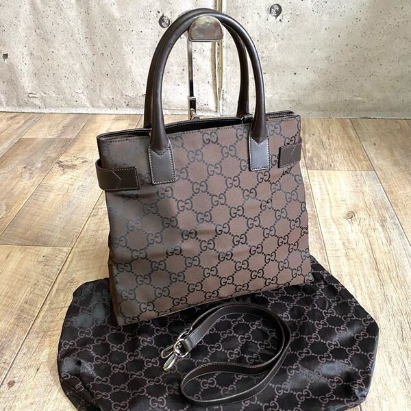 本物 GUCCI グッチ GG柄 2way ナイロン キャンバス ミニトートバッグ ショルダーバッグ ブラウン ハンドバッグ オールド レディース メンズ