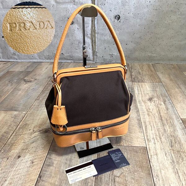 本物 PRADA プラダ ロゴ キャンバス ハンドバッグ ブラウン ミニトートバッグ カナパ ミニボストン レザー バッグ ヴィンテージ レディース