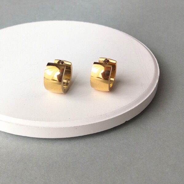 【アレルギー対応】幅広ミニフープピアス ゴールド サージカルステンレス 316L シンプル 太め メンズ #157