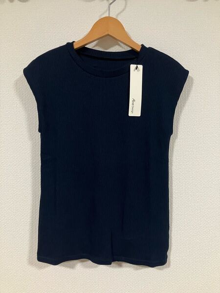 andme アンドミー テレコリブ フレンチスリーブ Tシャツ トップス 半袖 レディース M ネイビー 紺 カットソー