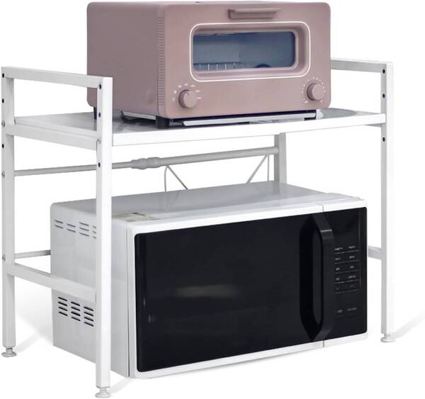 HomeDemeur 拡張可能電子レンジラック - 耐久性のあるカーボンスチールスタンド カウンタートップ キッチン用品 収納整理 食器収納