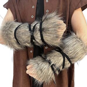 HiiFeuer フェイクファーリストラップレディースふわふわリストウォーマーヴィンテージファッションアームラップストラップ付きy2k