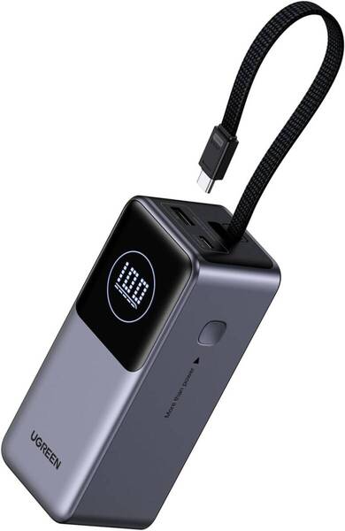 UGREEN Nexode モバイルバッテリー USB-Cケーブル内蔵 (20000mAh・130W) PD・PPS急速充電対応 大容量 縦置きデザイン 省スペース パススル