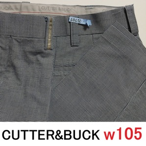 サイズw105★春夏 CUTTER&BUCK 3L 白 紺 チェック カッター&バック メンズ ゴルフウエア 2タック スラックス パンツ ストレート ワイド