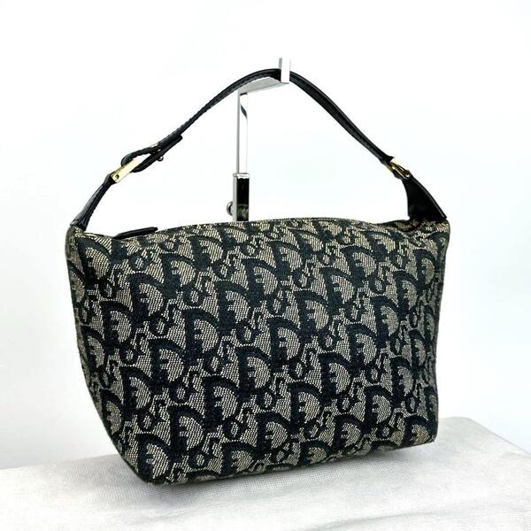 美品■Christian Dior ディオール ハンドバッグ トロッター 総柄 アクセサリーポーチ レザー キャンバス ブラック 黒 男女兼用 フォーマル
