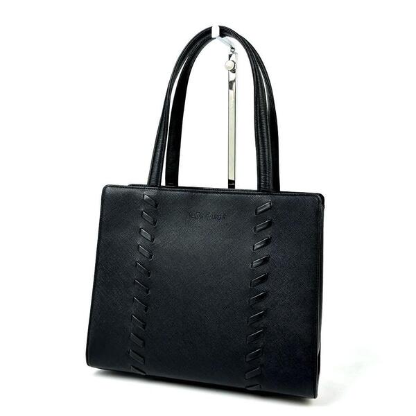 【美品】Yves Saint Laurent イヴサンローラン トートバッグ ロゴ型押し 編み込み ハンドバッグ サフィアーノ レザー 黒 ブラック 男女兼用