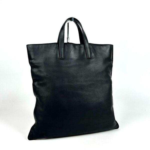 美品●LOEWE ロエベ ハンドバッグ ロゴ型押し ゴールド金具 裏地総柄 ミニ トートバッグ ナッパレザー 黒色 ブラック フォーマル 男女兼用