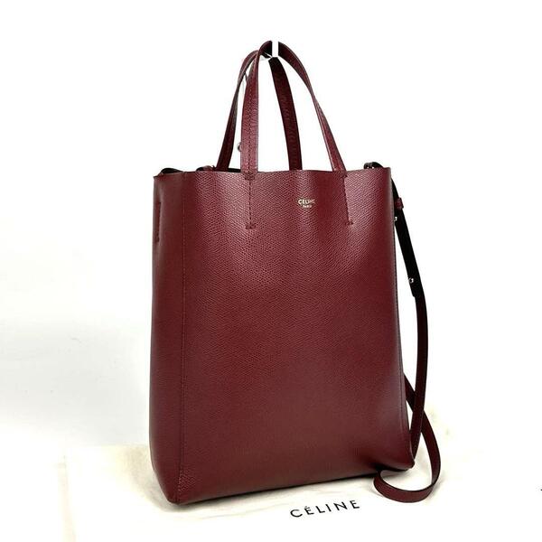 【美品】CELINE セリーヌ トートバッグ 2way バーティカル カバ ショルダーバッグ 斜め掛け レザー ボルドー ワインレッド 赤系 フォーマル