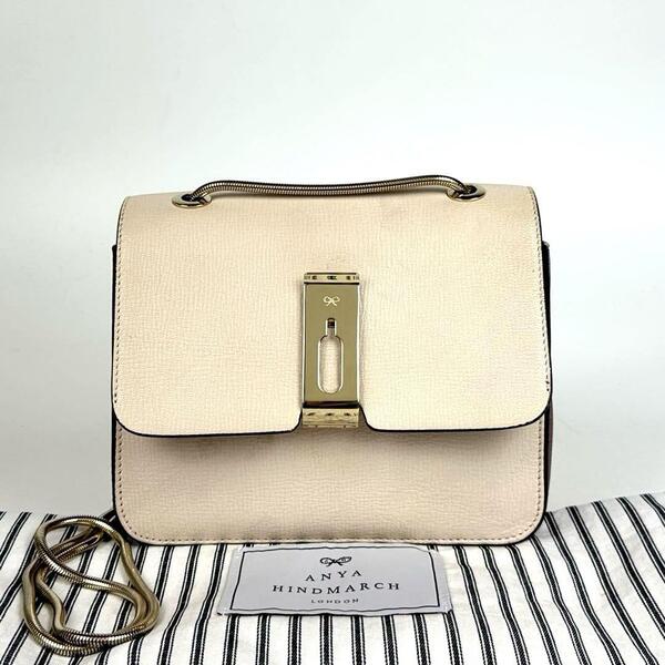 希少●ANYA HINDMARCH アニヤハインドマーチ アルビオン 2way ショルダーバッグ 斜め掛け チェーン 星 レザー バイカラー 白系 ボルドー