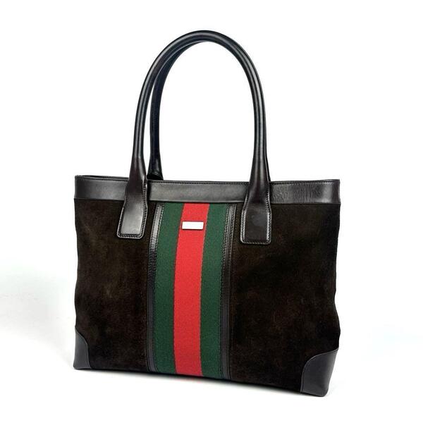 【美品】GUCCI グッチ トートバッグ シェリーライン 裏地総柄 肩掛け ハンドバッグ スエード レザー ブラウン 茶色 フォーマル 男女兼用
