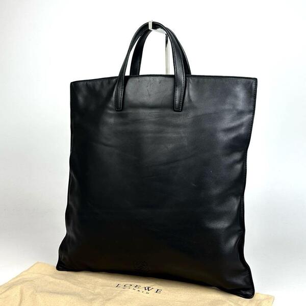美品●LOEWE ロエベ ハンドバッグ アナグラム ロゴ型押し ゴールド金具 裏地総柄 ミニトート ナッパレザー 黒 ブラック フォーマル 男女兼