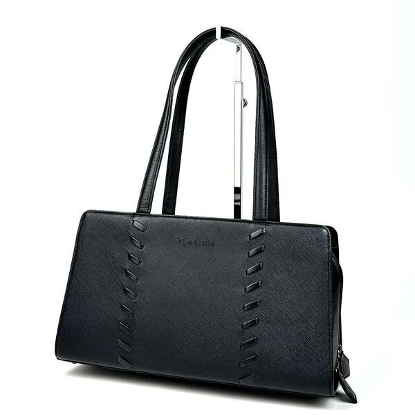 極美品■Yves Saint Laurent イヴサンローラン ワンショルダー 肩掛け 編み込み トートバッグ サフィアーノ レザー 黒 ブラック フォーマル