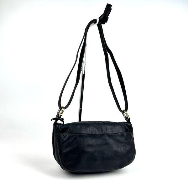 美品●LOEWE ロエベ ショルダーバッグ アナグラム ロゴ型押し 斜め掛け ゴールド金具 ナッパレザー 黒 ブラック フォーマル 男女兼用 希少