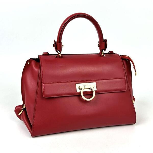 人気●Salvatore Ferragamo フェラガモ ハンドバッグ ソフィア ガンチーニ ゴールド金具 ミニボストン カーフレザー 赤 レッド 大人気